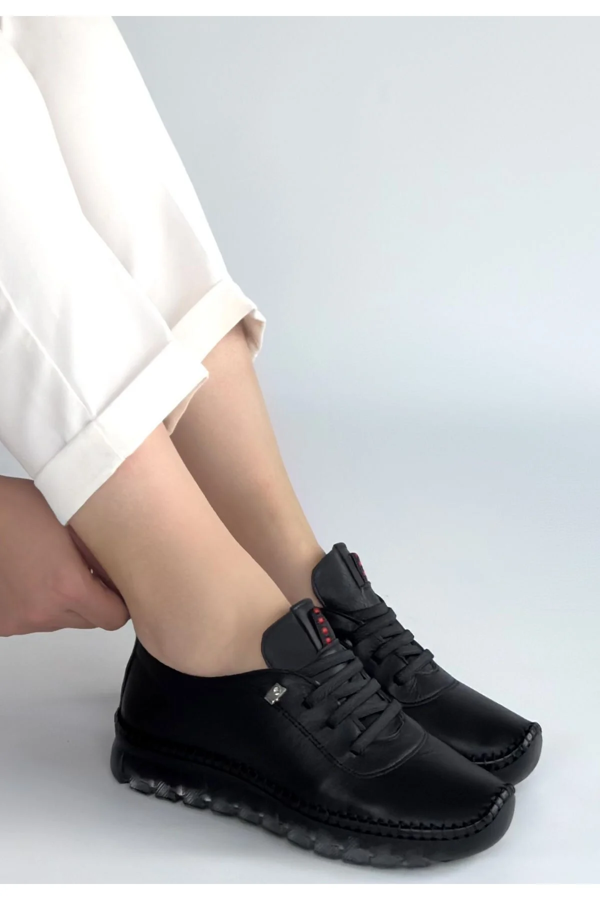 Kadın Sneaker Spor Ayakkabı Siyah Deri Rahat Günlük Jiten Kadın Sneaker Spor Ayakkabı Siyah Deri Rahat Günlük Jiten