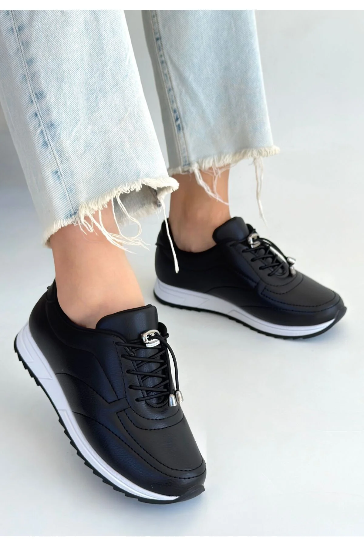 Kadın Sneaker Spor Ayakkabı Siyah Cilt Rahat Günlük Finna Kadın Sneaker Spor Ayakkabı Siyah Cilt Rahat Günlük Finna