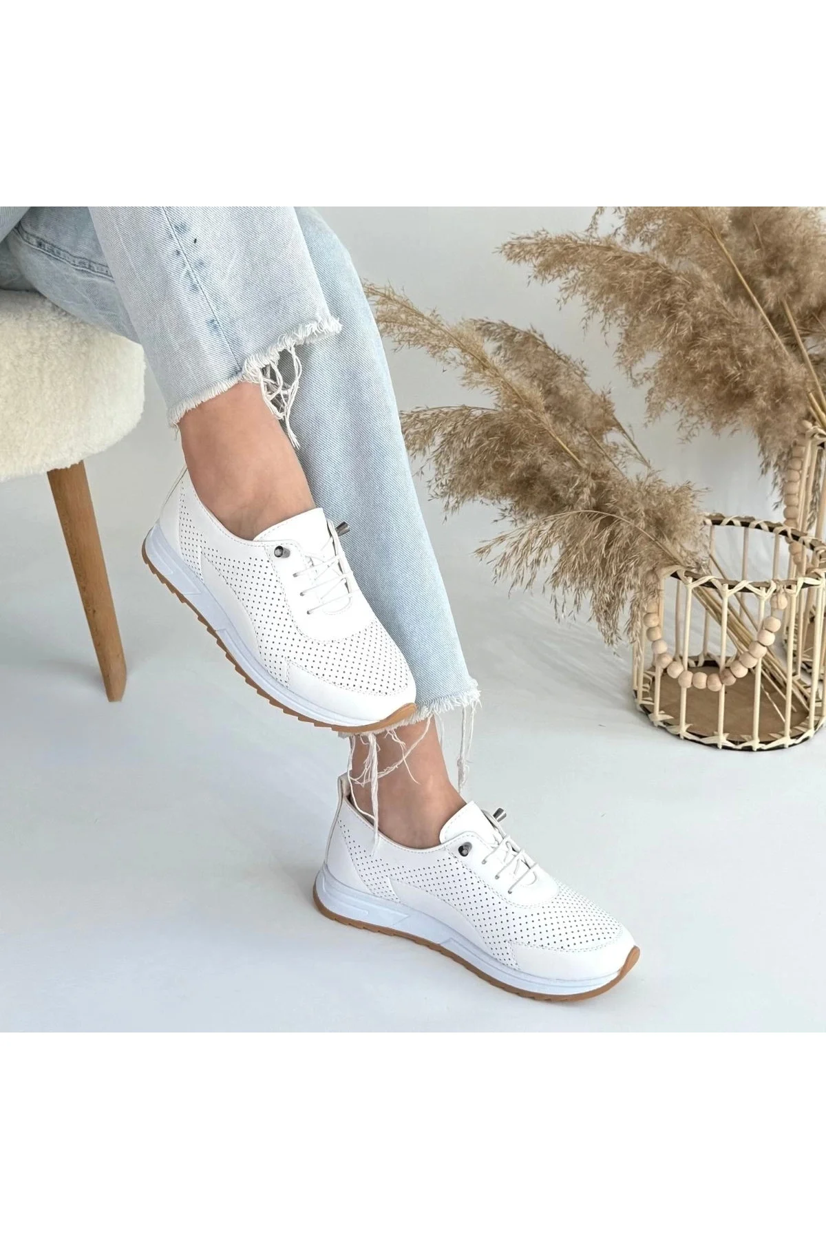 Kadın Sneaker Spor Ayakkabı Beyaz Cilt Rahat Günlük Tone Kadın Sneaker Spor Ayakkabı Beyaz Cilt Rahat Günlük Tone