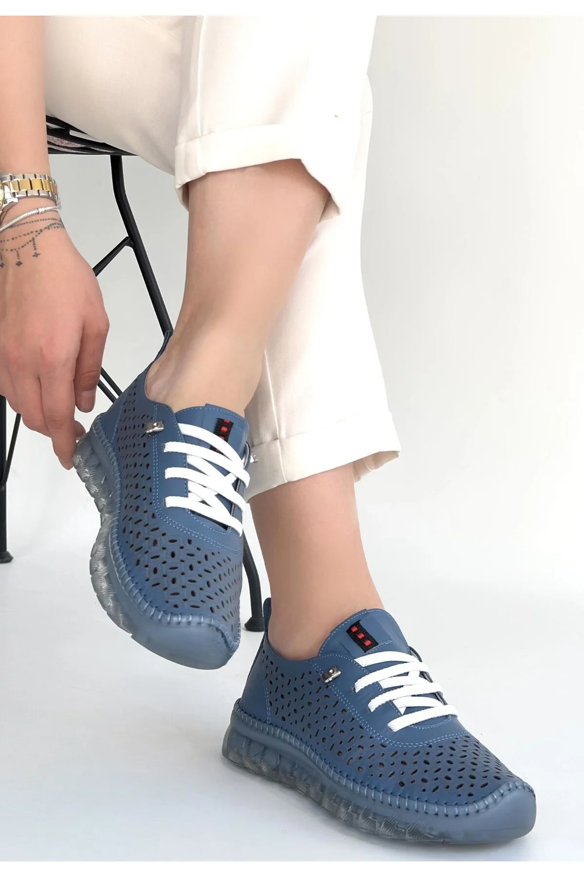 Kadın Sneaker Spor Ayakkabı Mavi Deri Rahat Günlük Otja Kadın Sneaker Spor Ayakkabı Mavi Deri Rahat Günlük Otja