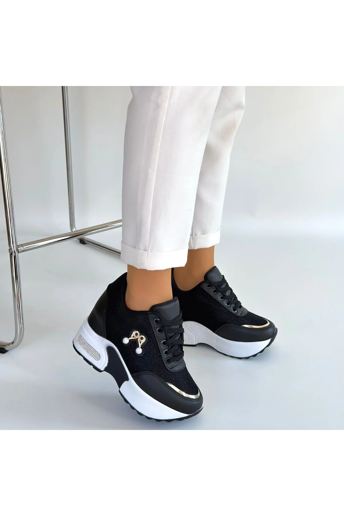 Kadın Sneaker Spor Ayakkabı Siyah Cilt Rahat Günlük Wody Kadın Sneaker Spor Ayakkabı Siyah Cilt Rahat Günlük Wody