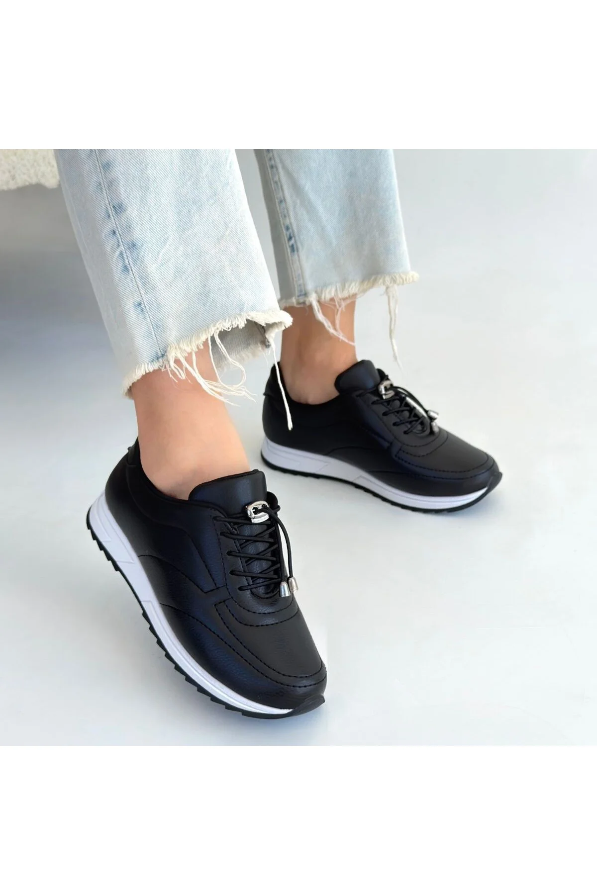 Kadın Sneaker Spor Ayakkabı Siyah Cilt Rahat Günlük Finna Kadın Sneaker Spor Ayakkabı Siyah Cilt Rahat Günlük Finna
