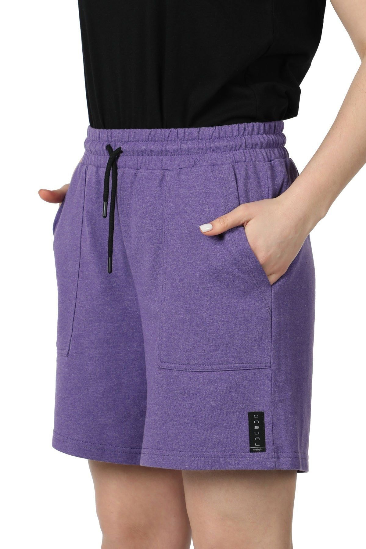 Defys Kadin Beli Lastikli Cepli Etiket Detayli Regular Fit Şort Mor