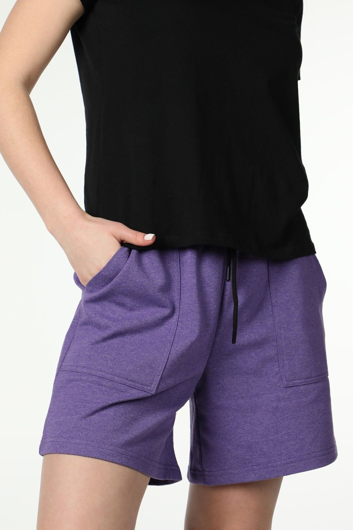 Defys Kadin Beli Lastikli Cepli Etiket Detayli Regular Fit Şort Mor