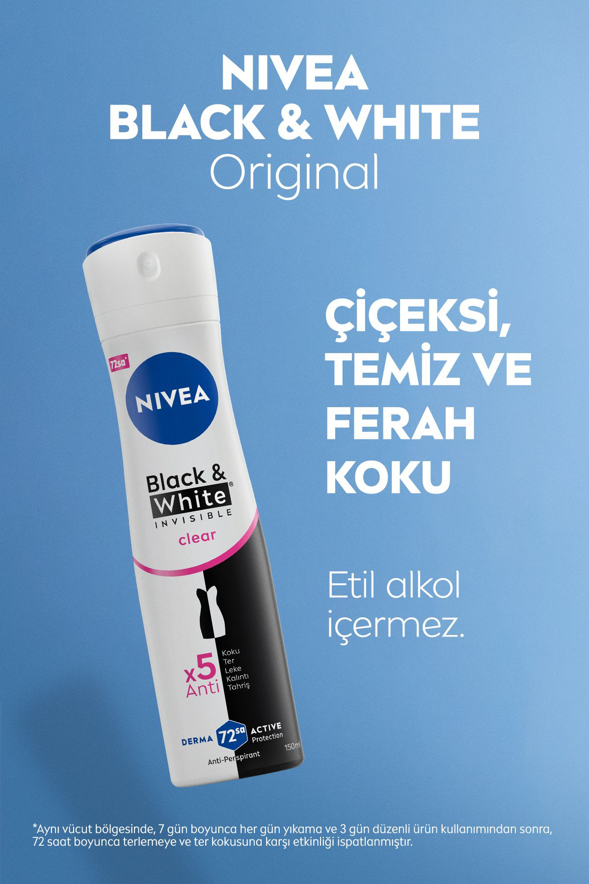 Nivea Kadın Sprey Deodorant Black&White İnvisible Clear 150Ml, 72 Saat 