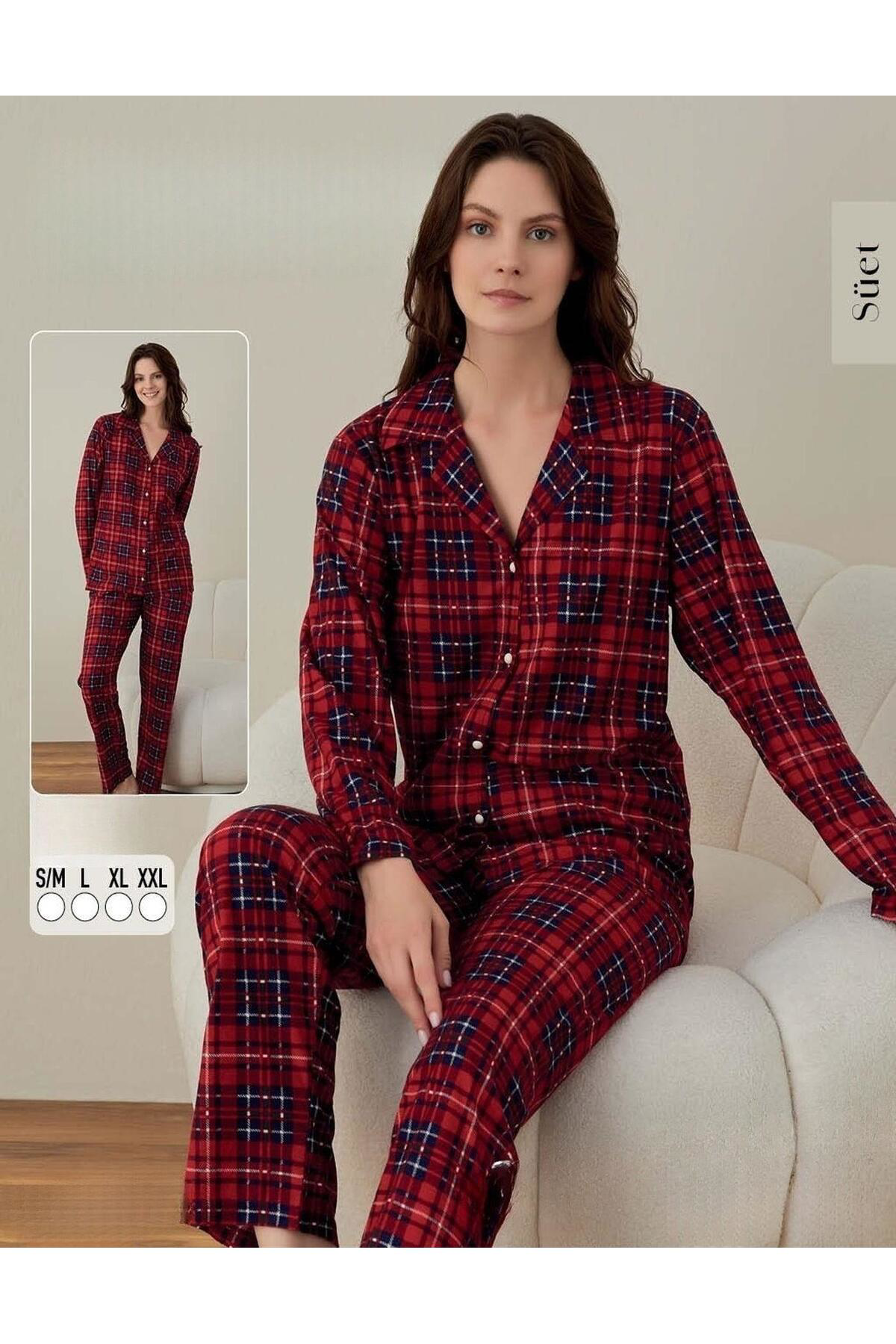 Kadın Süet Boydan Düğmeli Pijama Takımı 02022 - 1 Adet