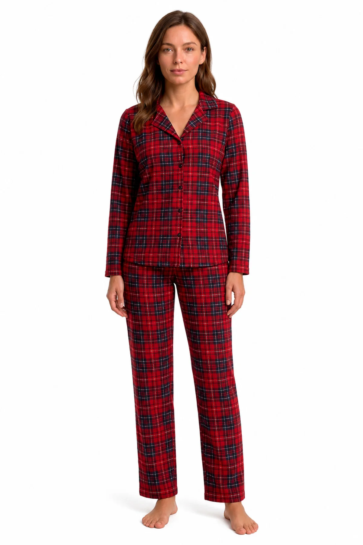 Kadın Süet Pijama Takımı Kırmızı Ekose Desenli Uzun Kollu Düğmeli Yumuşak Dokulu Kışlık S/M-2XL Fiyatı, Yorumları ve Özellikleri