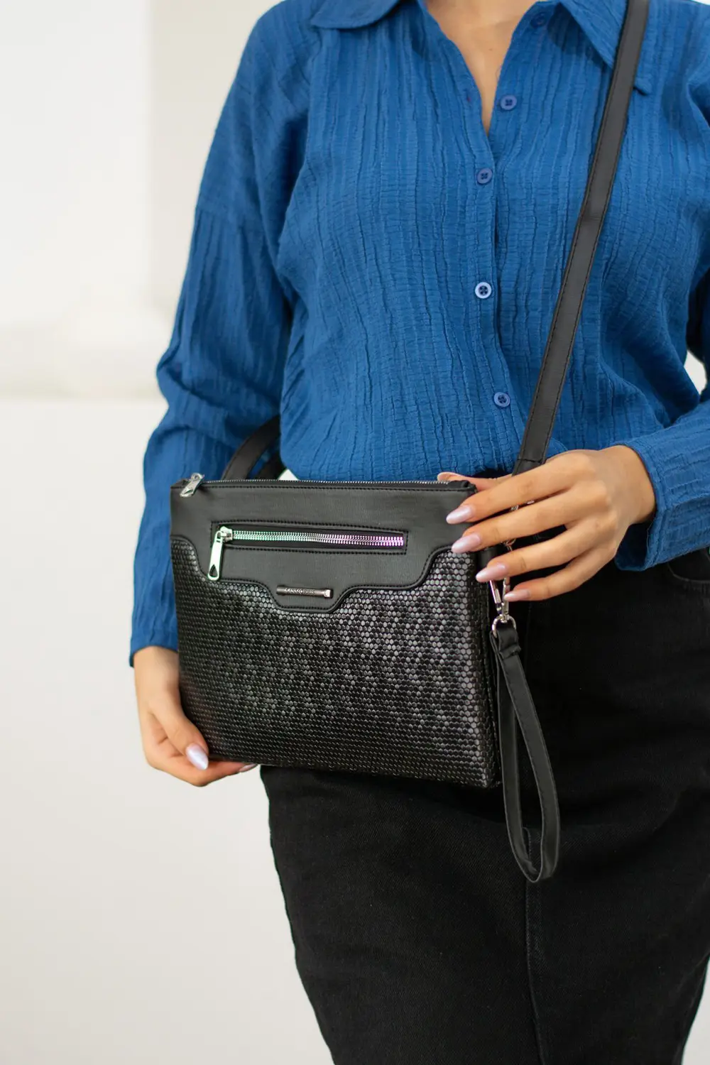 Kadın Suni Deri Ayarlanabilir Çapraz Askılı Ve El Askılı Siyah Da