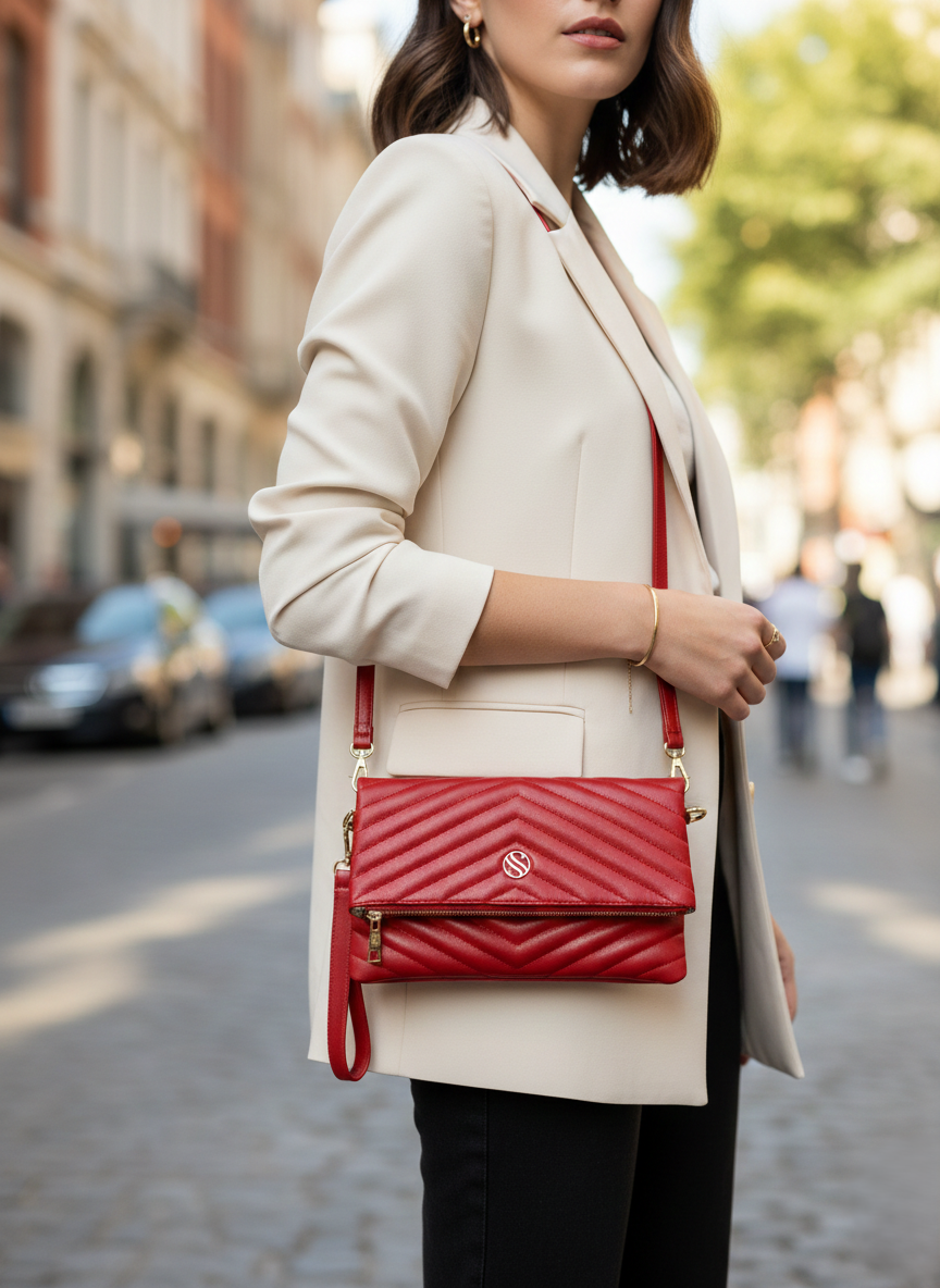 Kadın Suni Deri Kapitone Desenli Çapraz Askılı Mıknatıslı ve Ferm