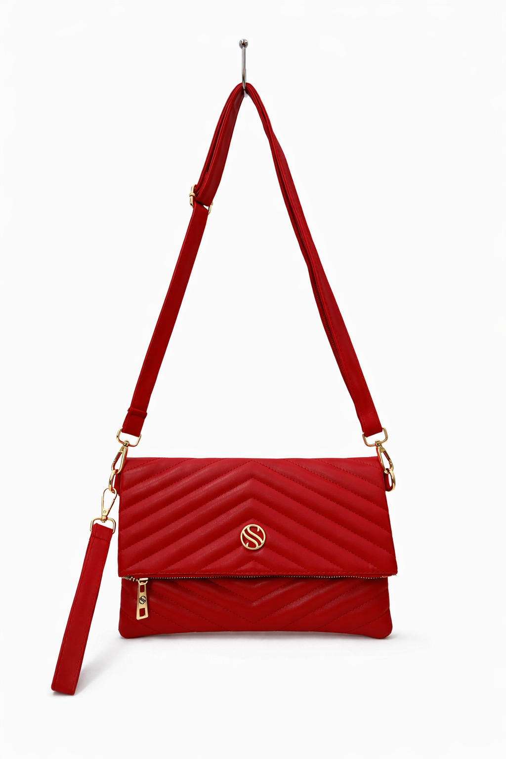 Kadın Suni Deri Kapitone Desenli Çapraz Askılı Mıknatıslı ve Ferm