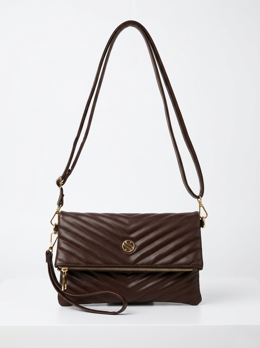 Kadın Suni Deri Kapitone Desenli Çapraz Askılı Mıknatıslı ve Ferm