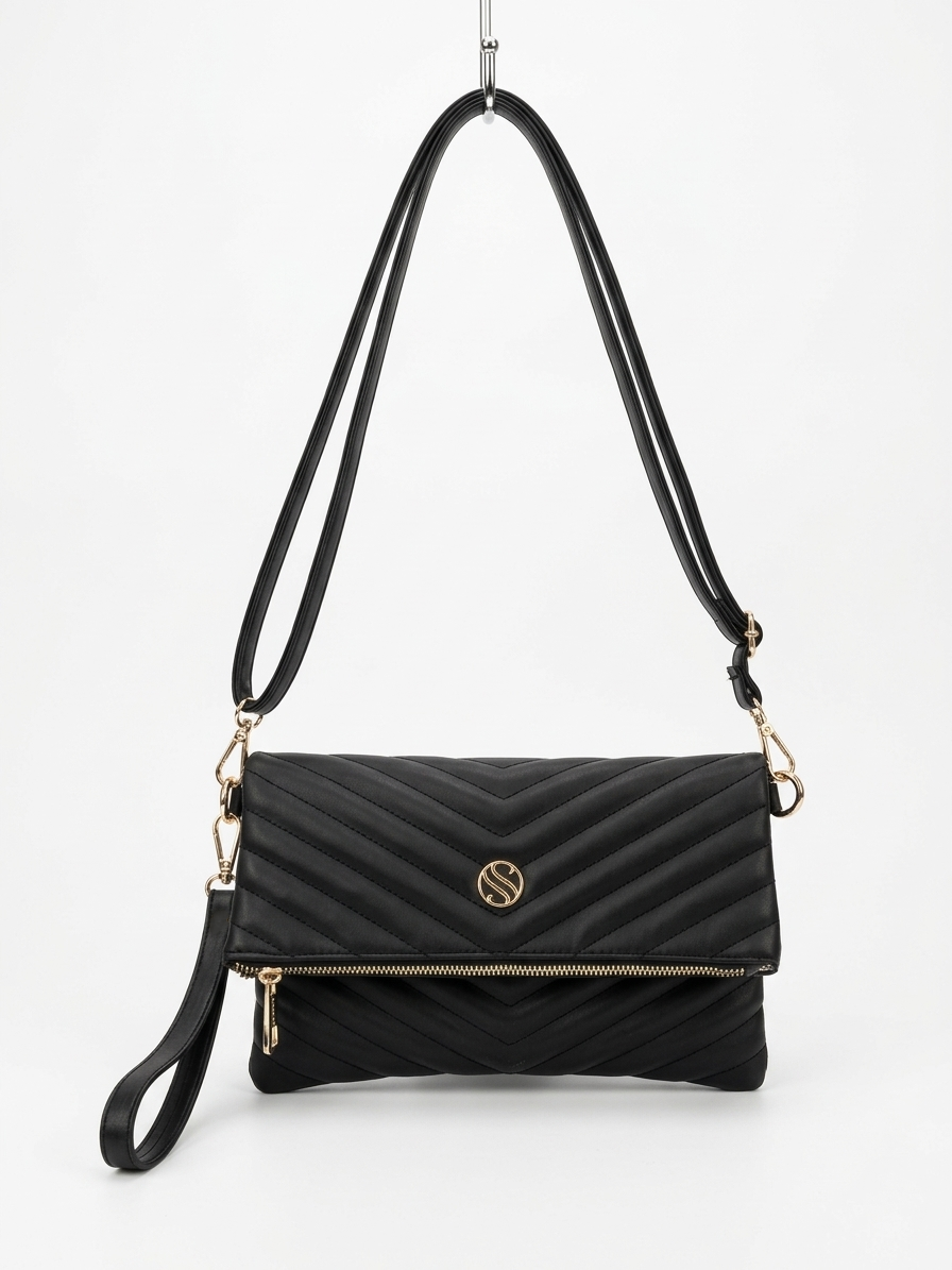 Kadın Suni Deri Kapitone Desenli Çapraz Askılı Mıknatıslı ve Ferm