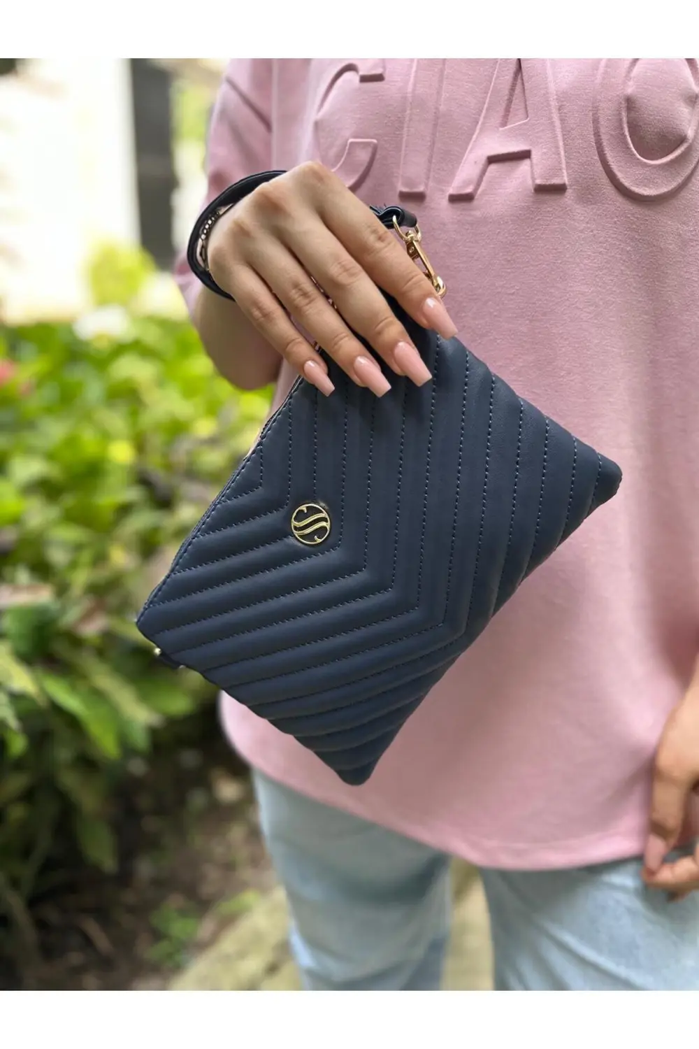 Kadın Suni Deri Lacivert Renkli Ayarlanabilir Çapraz Ve El Askılı