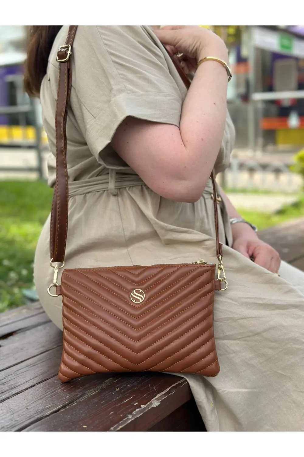 Kadın Suni Deri Taba Renkli Ayarlanabilir Çapraz Ve El Askılı Por