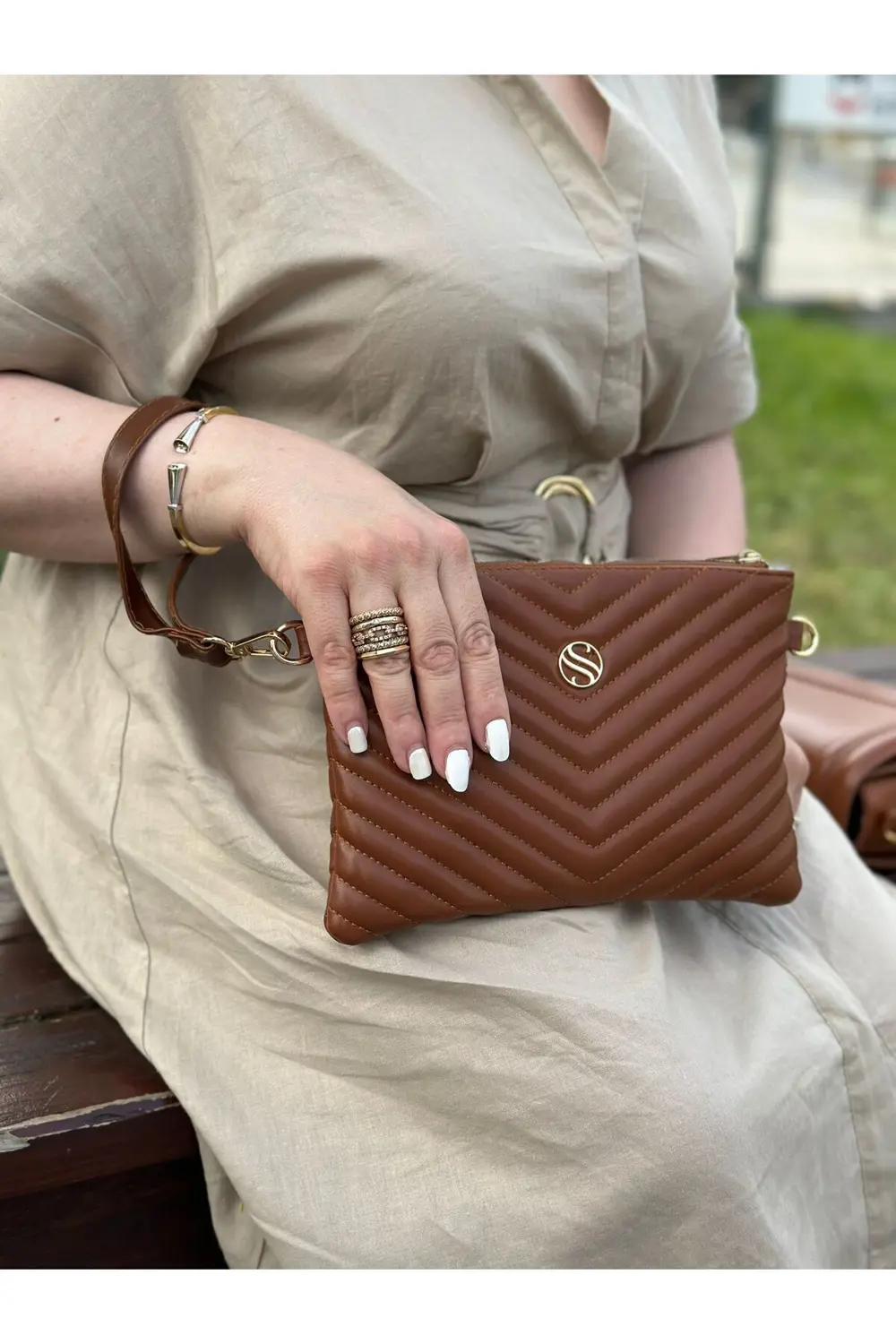 Kadın Suni Deri Taba Renkli Ayarlanabilir Çapraz Ve El Askılı Por