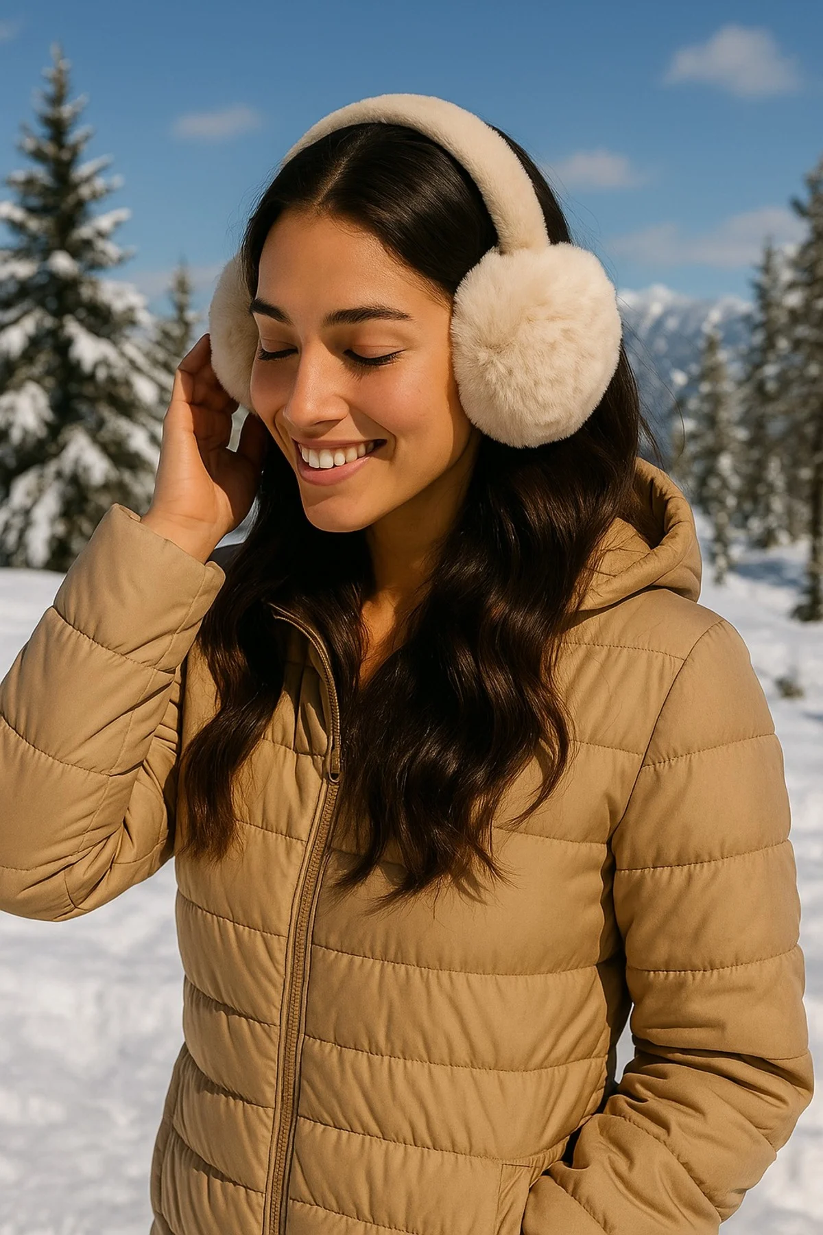 Kadın Suni Kürk Kulaklık – Yumuşak Peluş Kışlık Ear Muf Bej Kulaklık