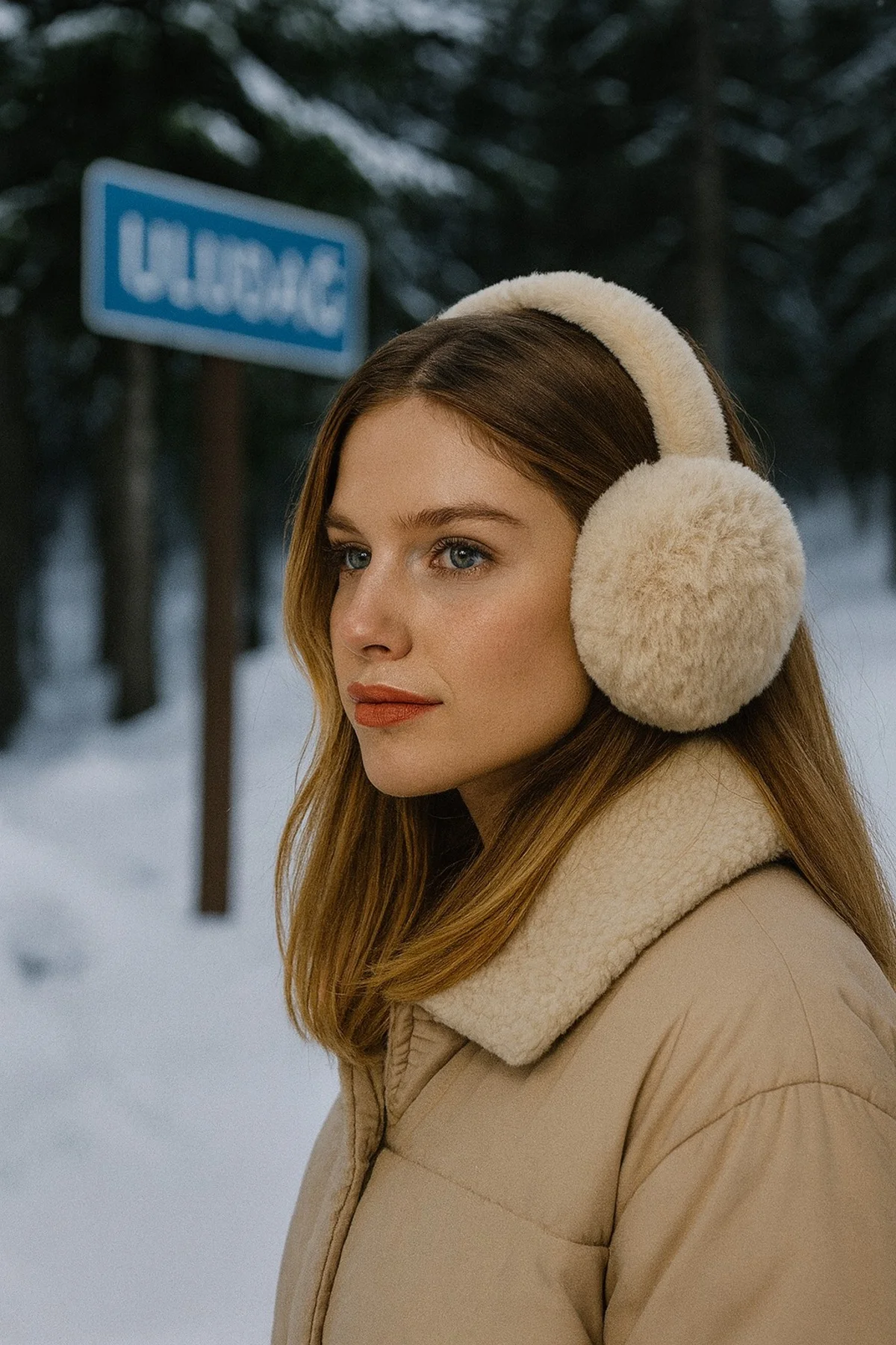 Kadın Suni Kürk Kulaklık – Yumuşak Peluş Kışlık Ear Muf Bej Kulaklık