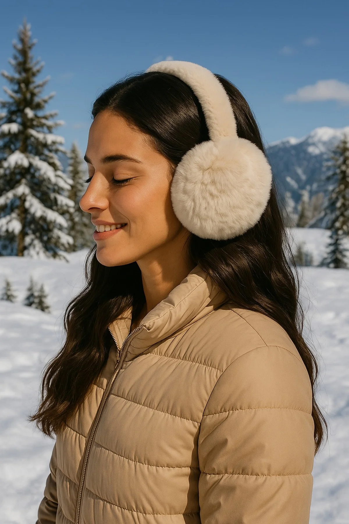 Kadın Suni Kürk Kulaklık – Yumuşak Peluş Kışlık Ear Muf Bej Kulaklık