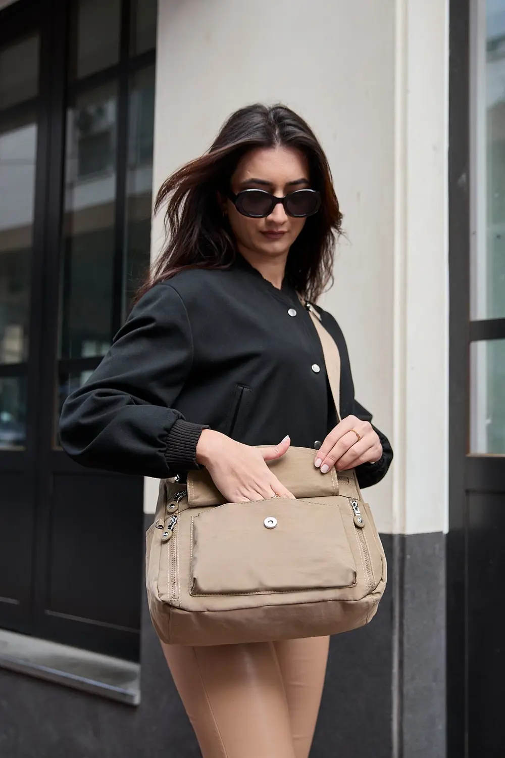 Kadın Suya Dayanıklı Krinkıl Kumaş Çok Gözlü Ayarlanabilir Çapraz