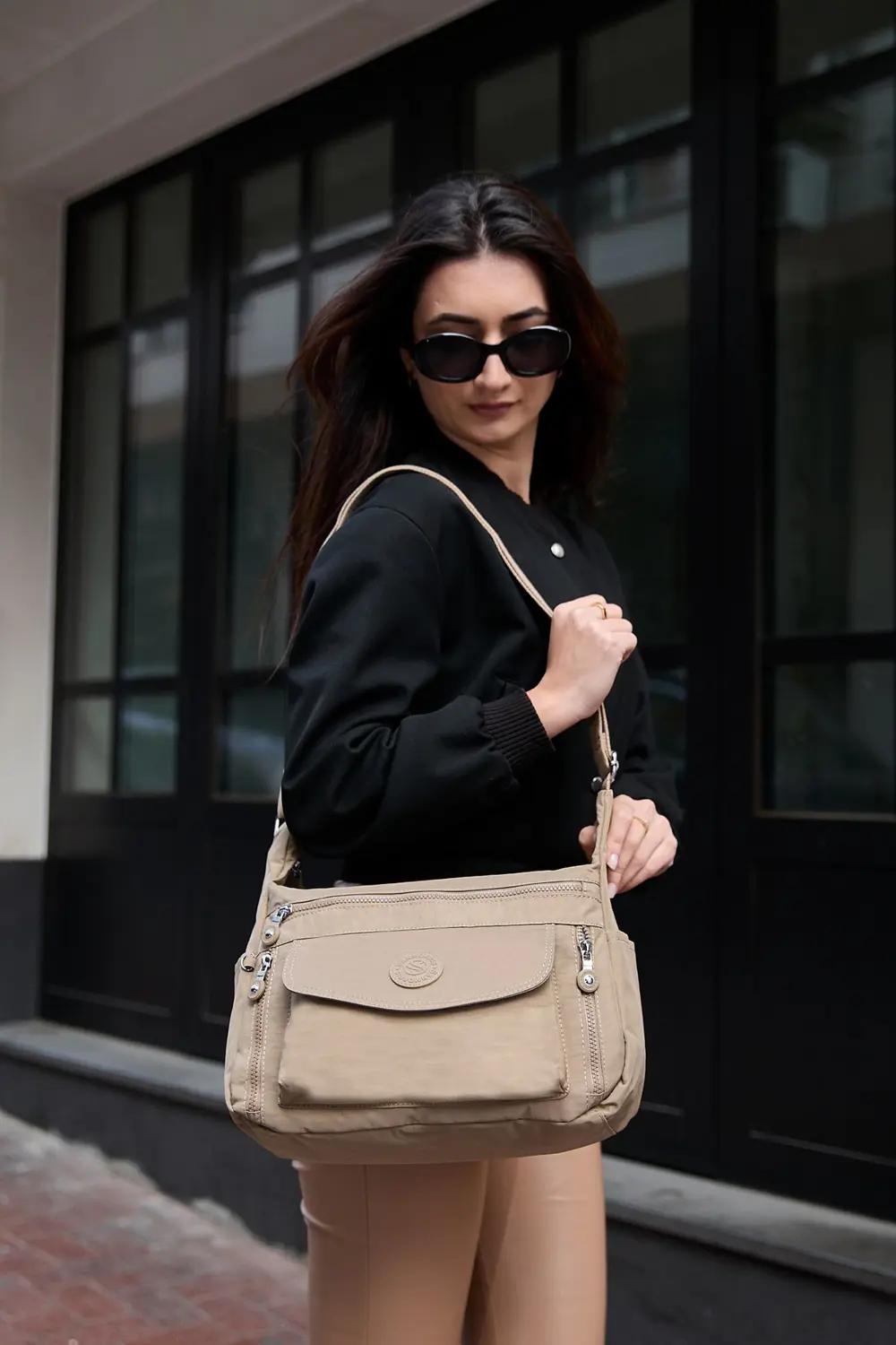 Kadın Suya Dayanıklı Krinkıl Kumaş Çok Gözlü Ayarlanabilir Çapraz