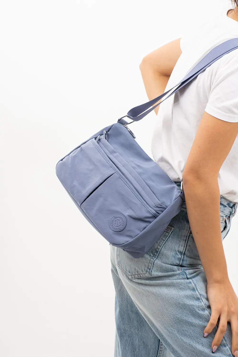 Kadın Suya Dayanıklı Paraşüt Kumaş 5 Gözlü Mavi Renkli Çapraz Ask