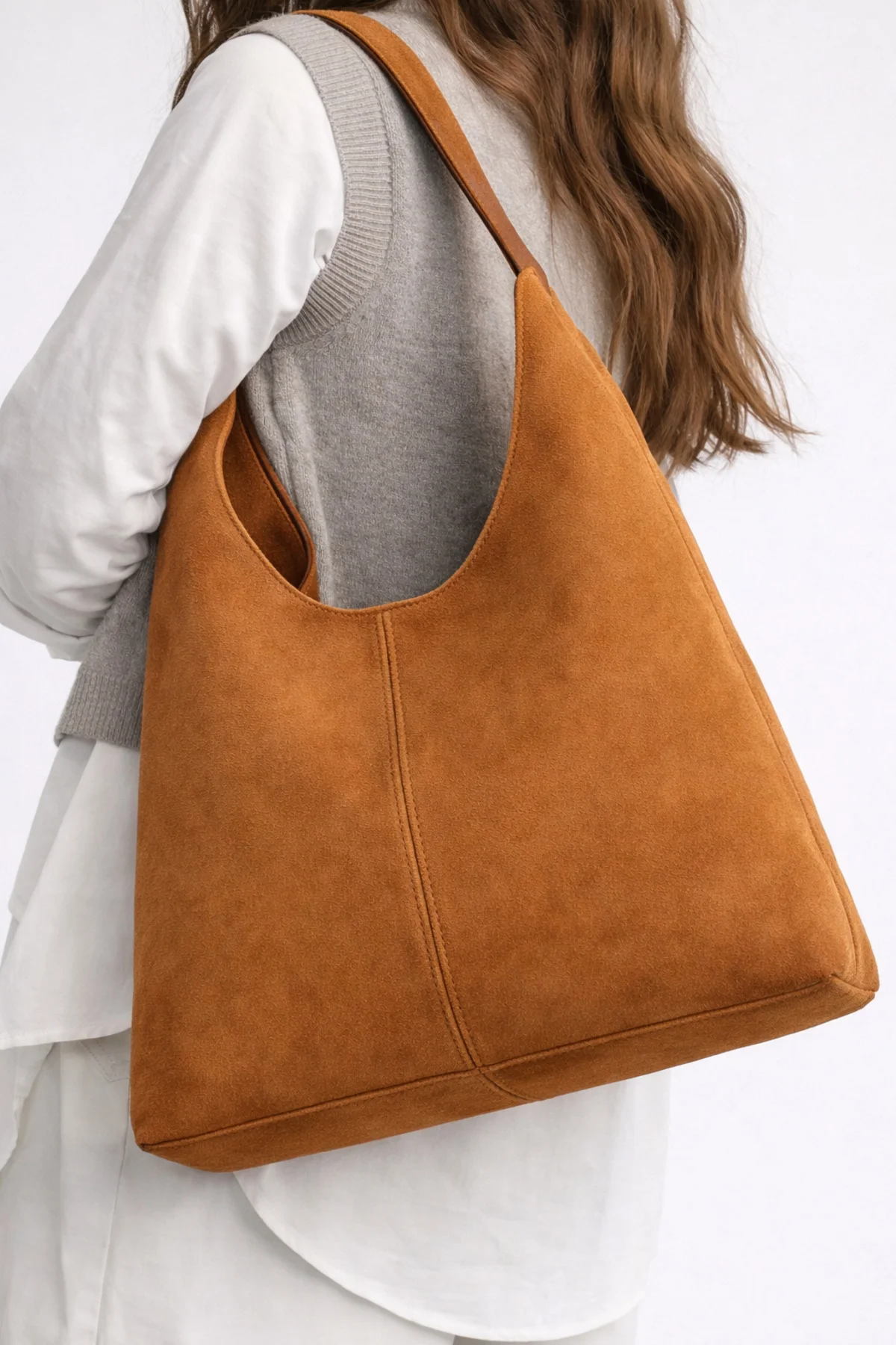 Kadın Taba Renk Süet Hobo Çanta Oversize Omuz Çantası