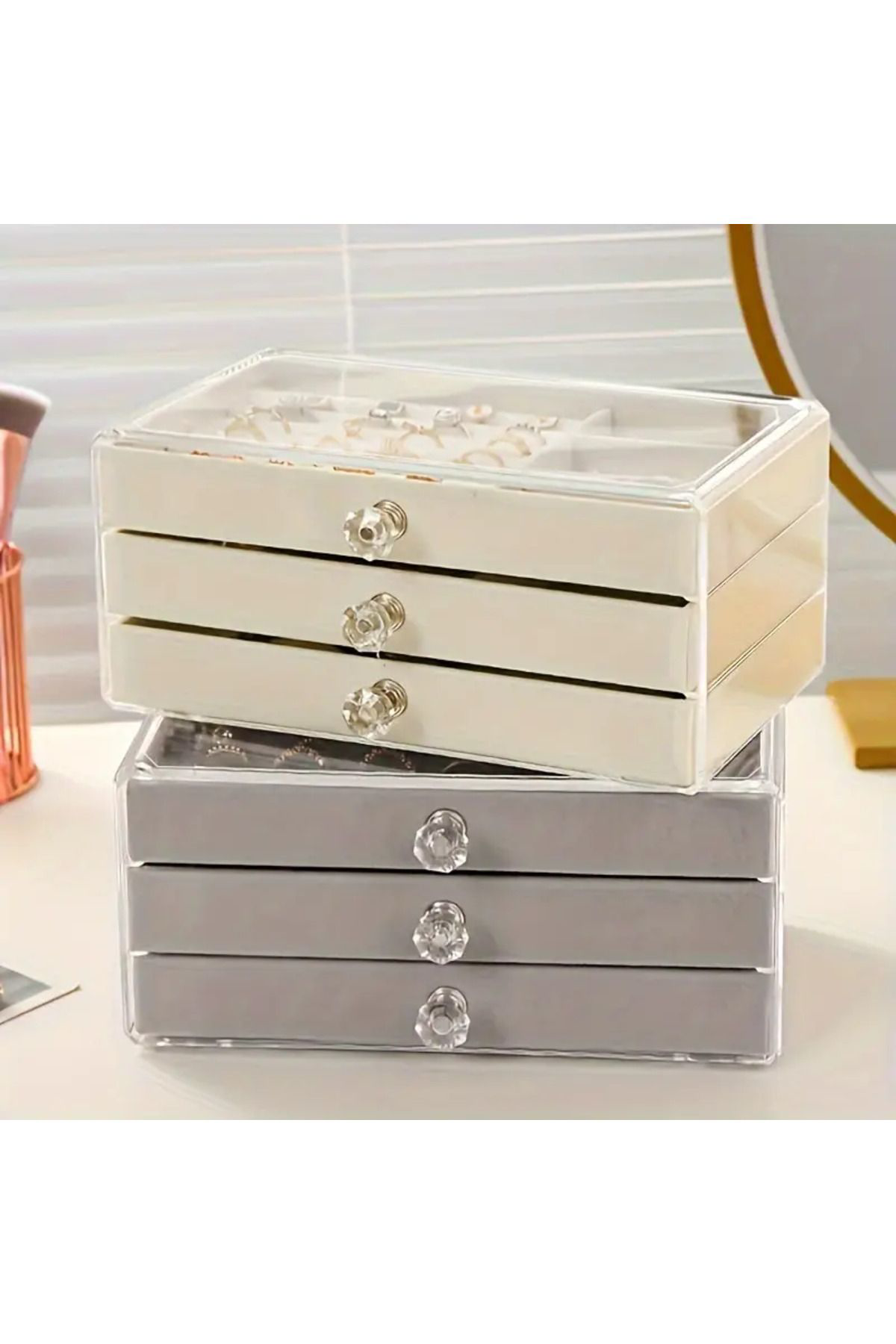 Zümrütmücevherat1968 Kadın Takı Organizer Düzenleyici Üç Çekmeceli Bijuteri Mücevher K