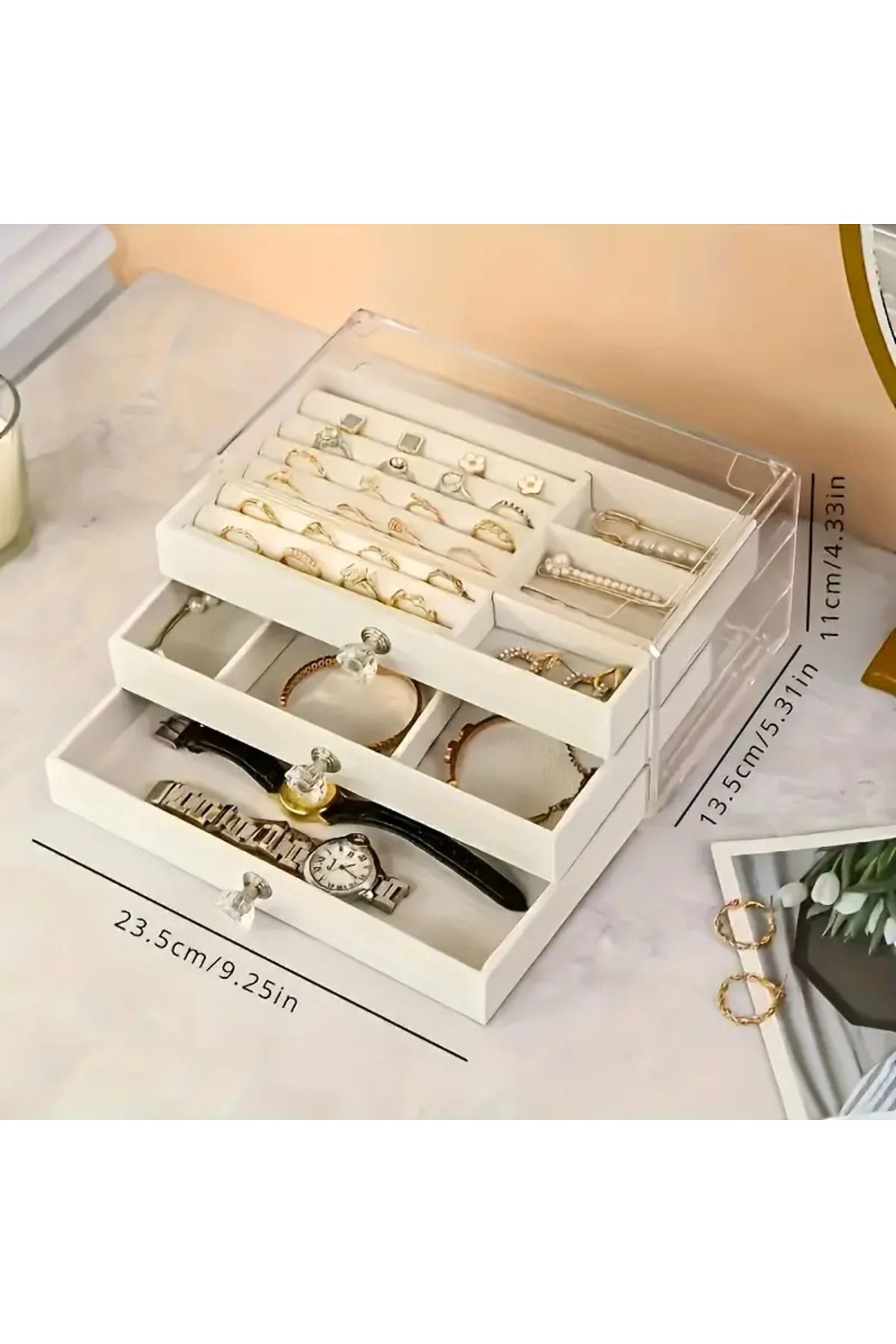 Zümrütmücevherat1968 Kadın Takı Organizer Düzenleyici Üç Çekmeceli Bijuteri Mücevher K