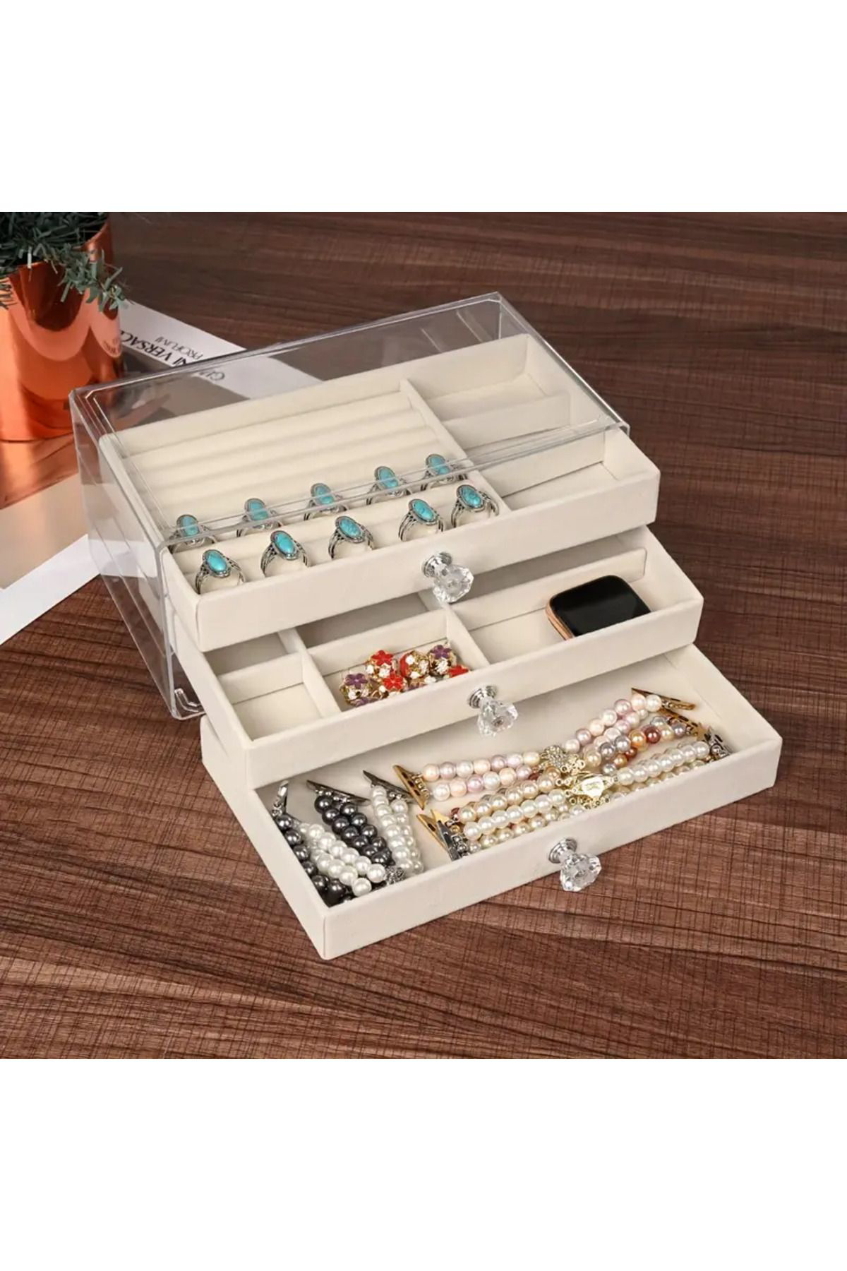 Zümrütmücevherat1968 Kadın Takı Organizer Düzenleyici Üç Çekmeceli Bijuteri Mücevher K