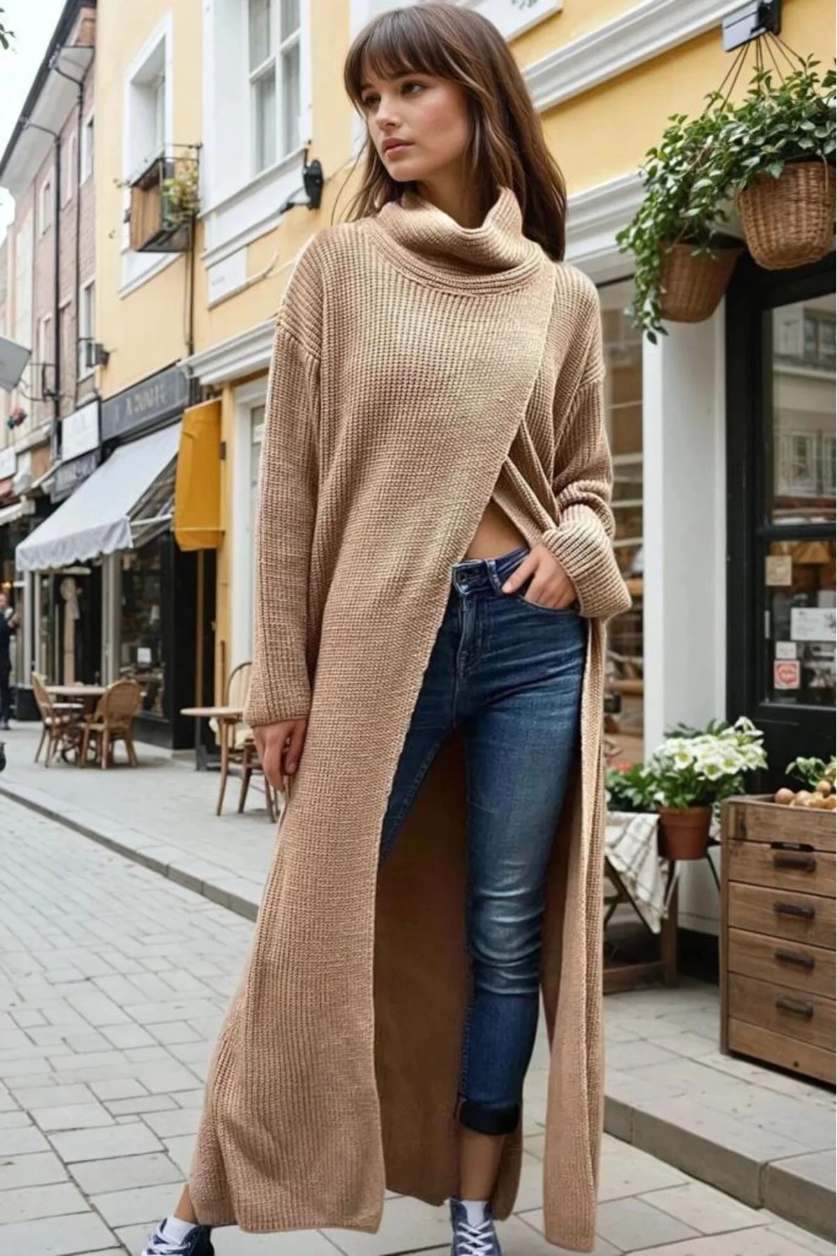 Kadın Tarz Tasarım Triko Panço Elbise CCK9507380