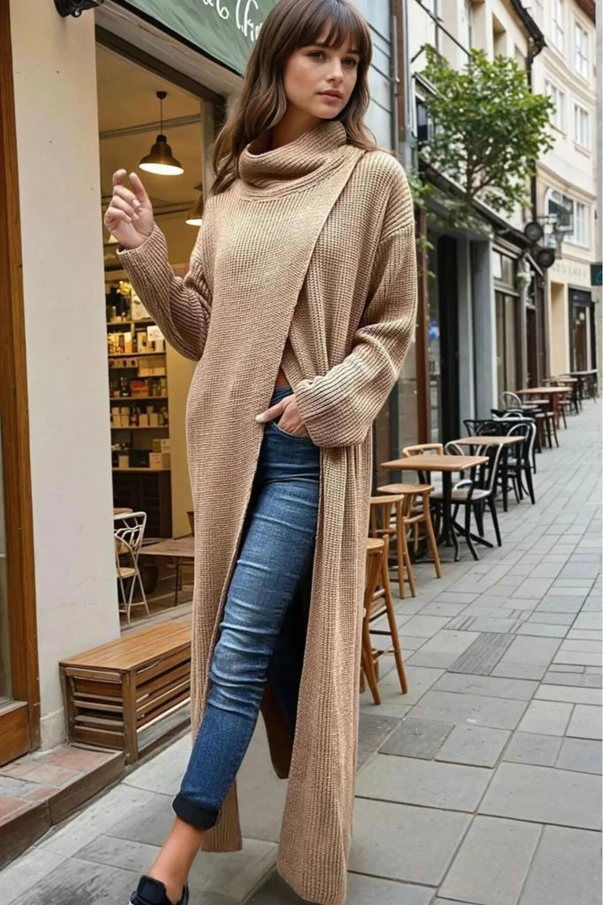 Kadın Tarz Tasarım Triko Panço Elbise CCK9507380