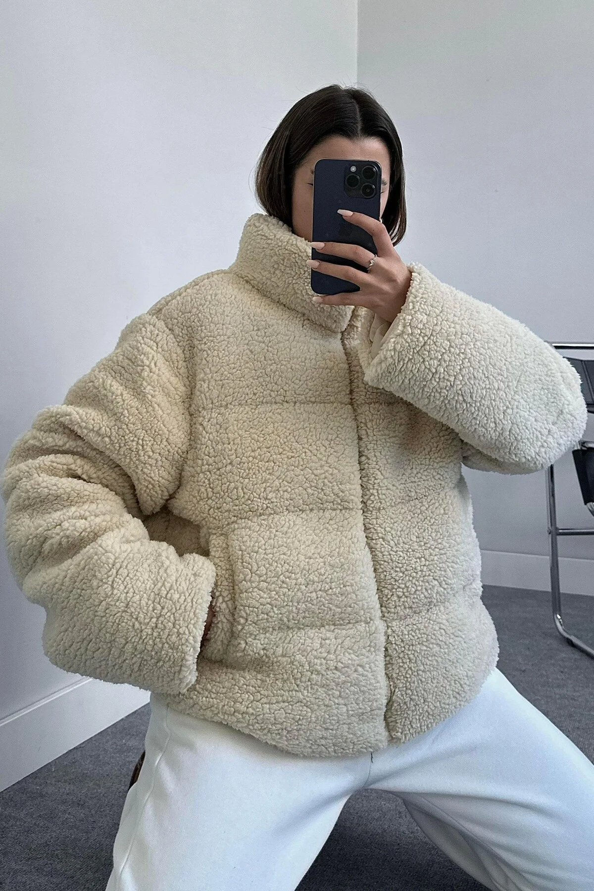 Kadın Teddy Peluş Mont - Polar Şişme Kaban Yumuşak Kürk Görünümlü