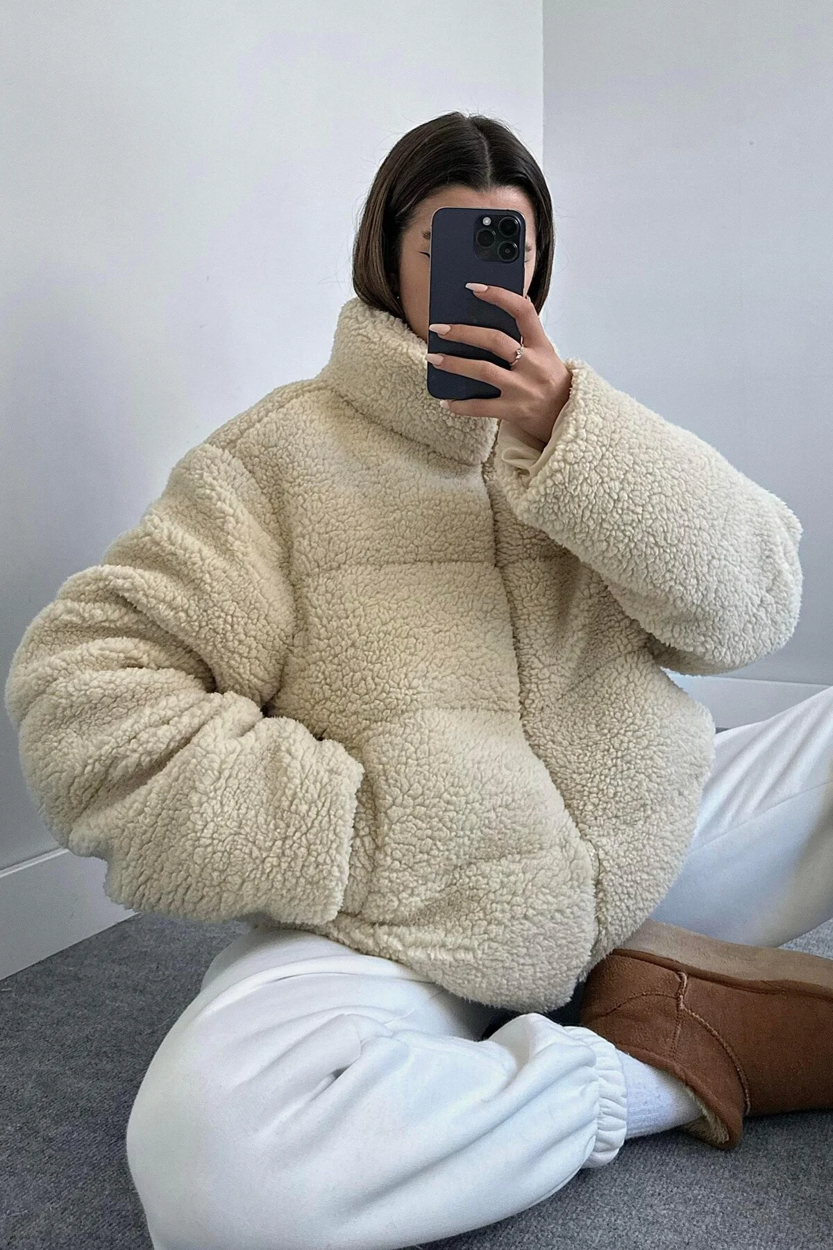 Kadın Teddy Peluş Mont - Polar Şişme Kaban Yumuşak Kürk Görünümlü