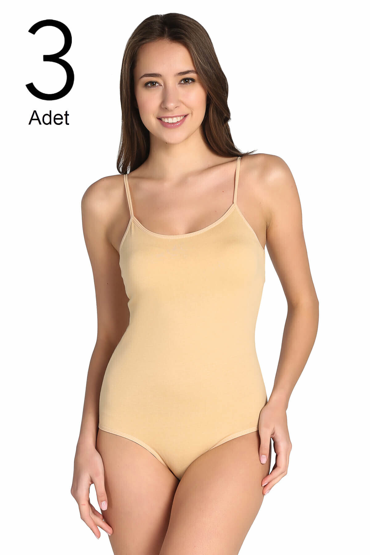 Kadın Ten 3'lü Paket İp Askılı likralı Kancalı Çıtçıtlı Body ELF5