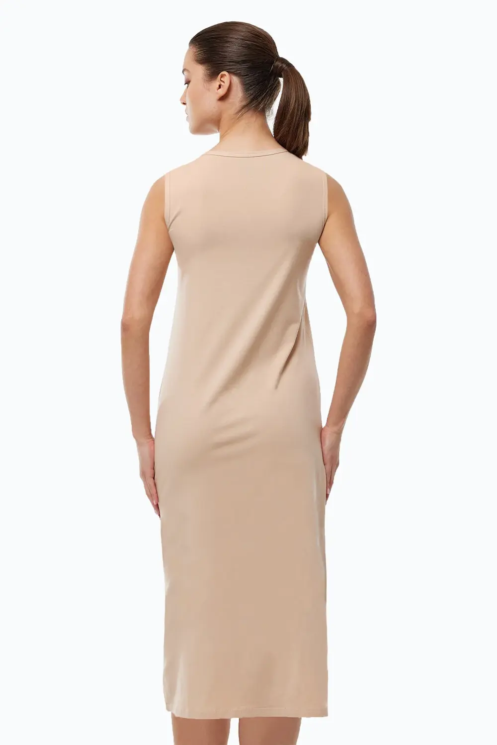 Kadın Ten Rengi Uzun Kolsuz Elbise Astarı Modal Kombinezon 1049