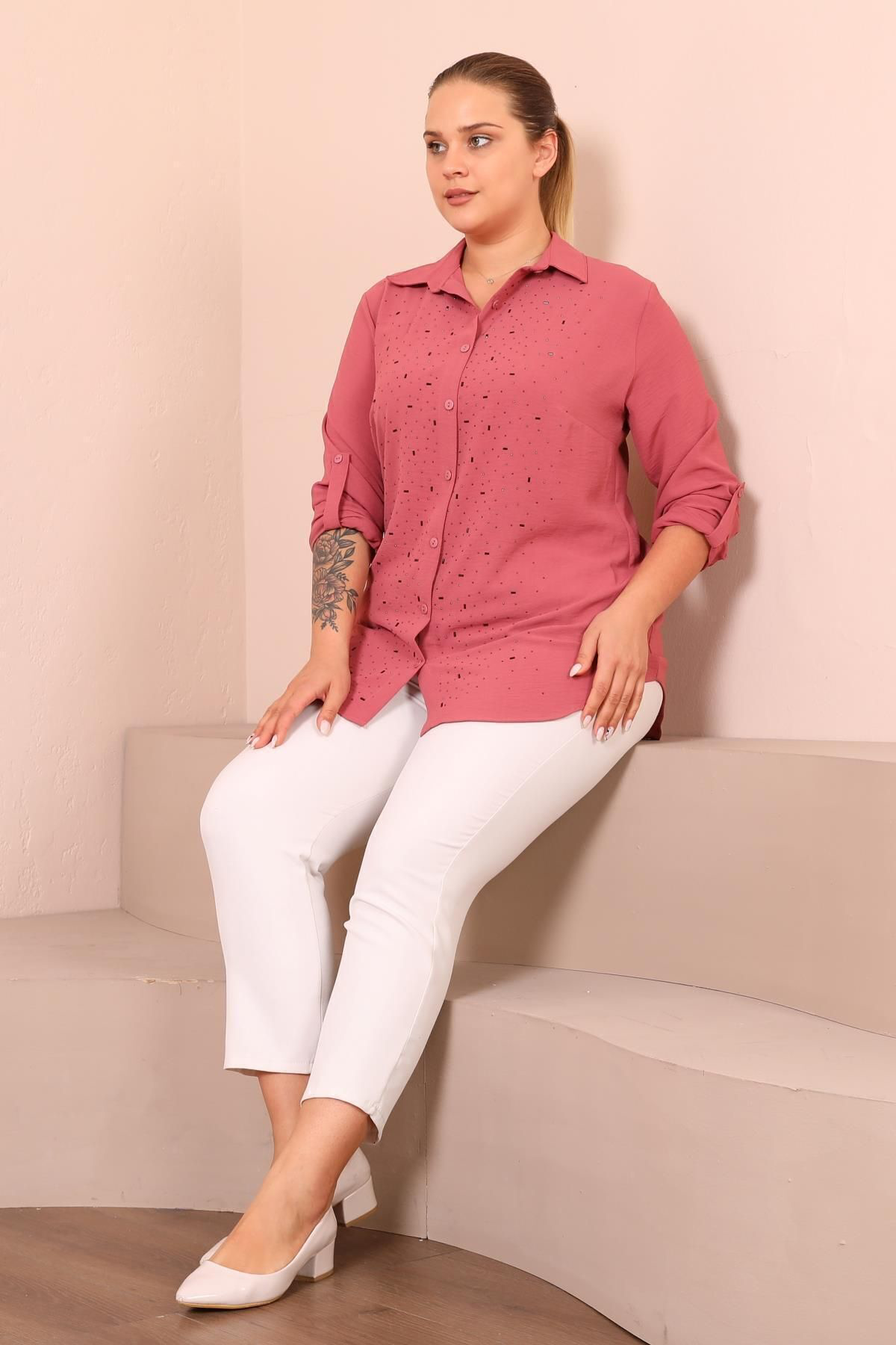 Ferace Kadin Tesettur Giyim Buyuk Beden Tunik Gömlek Tas Bakili