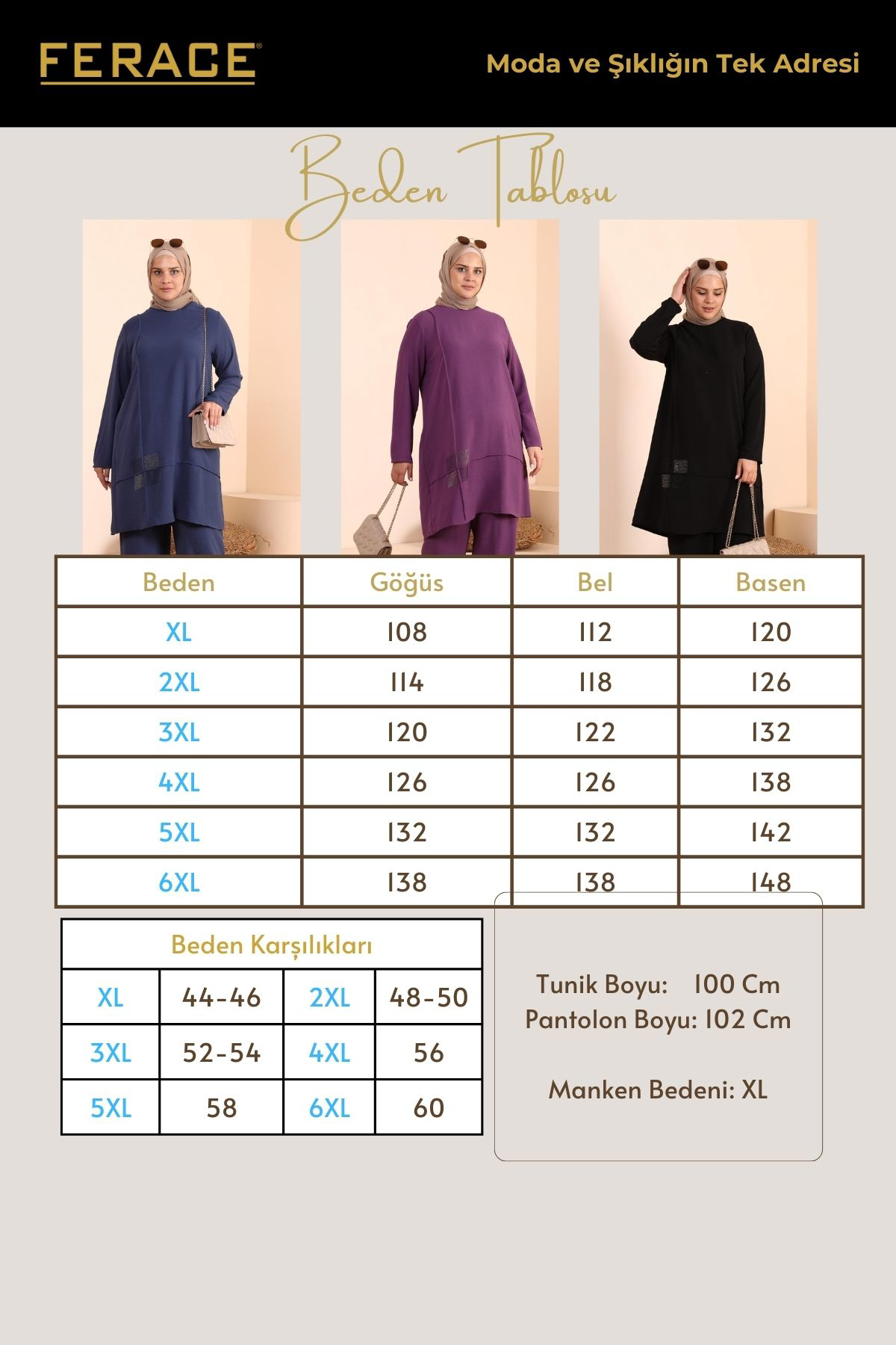 Ferace Kadin Tesettur Giyim Buyuk Beden Tesettur İkili Takim Ayrobin Pan