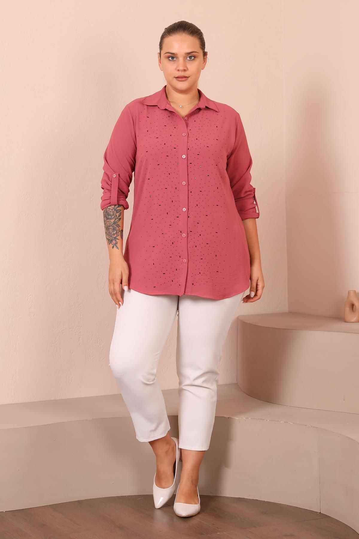 Ferace Kadin Tesettur Giyim Buyuk Beden Tunik Gömlek Tas Bakili