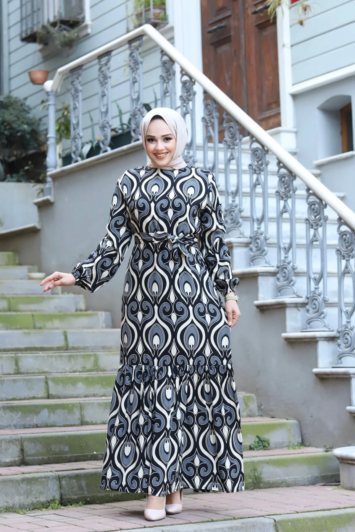 KADIN TESETTÜR BEL KUŞAKLI DOKUMA VİSKON KUMAŞ ŞIK RENKLİ VE DESE