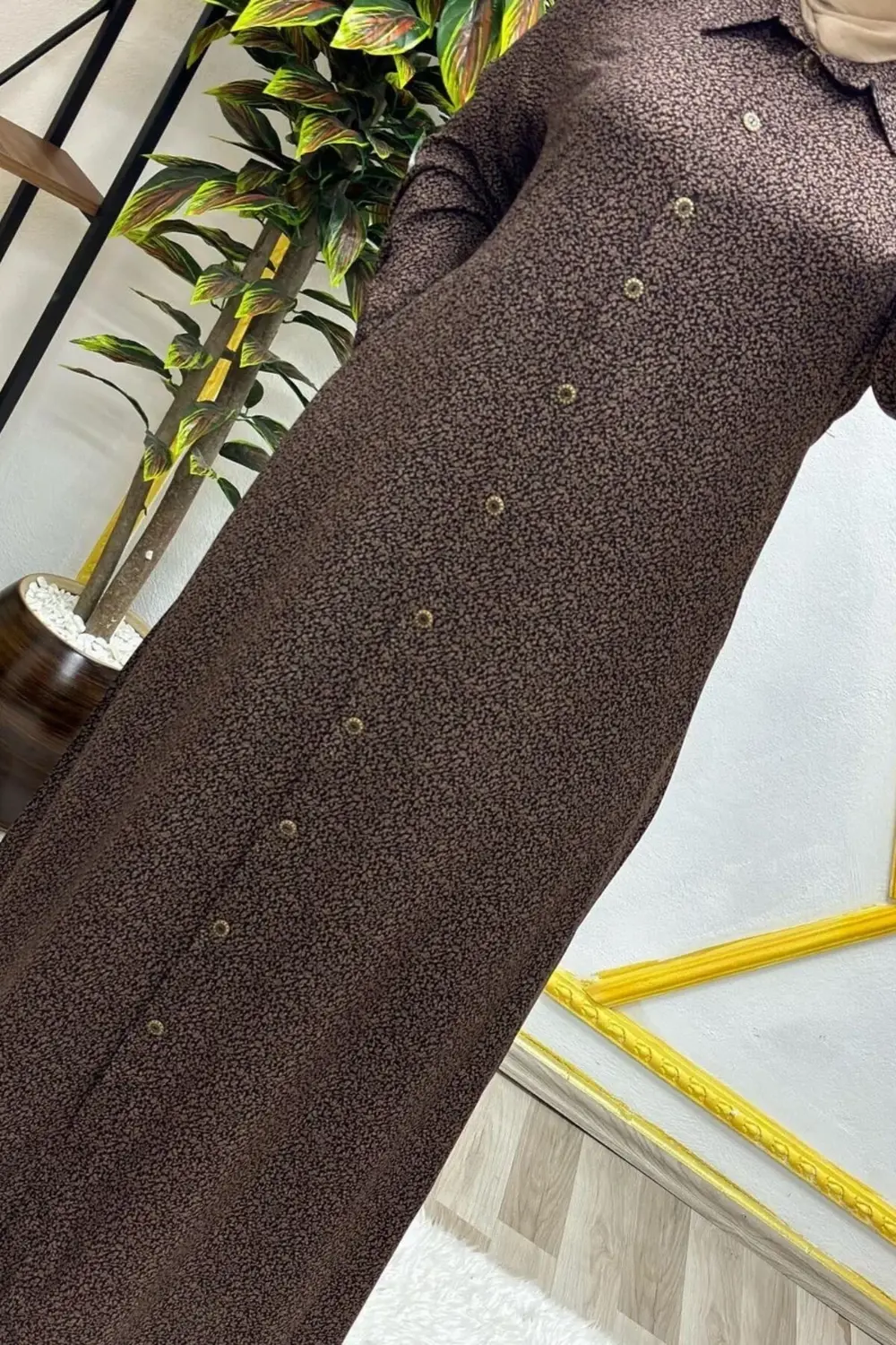 Kadın Tesettür Büyük Beden Giyim Çıtır Desen Gömlek Elbise