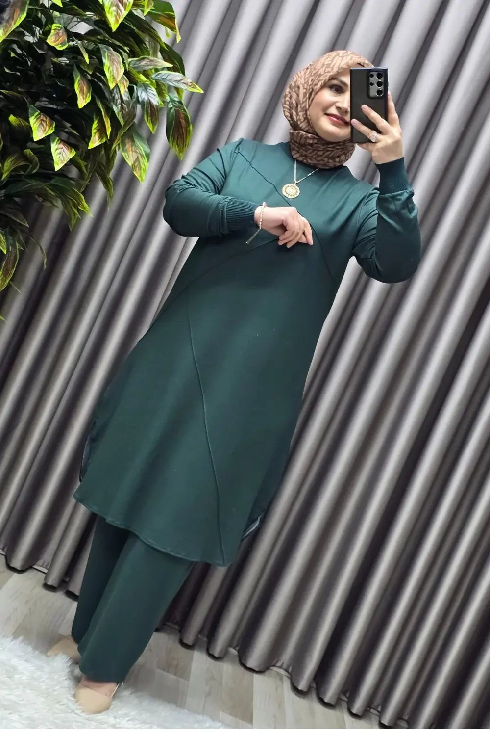 Kadın Tesettür Büyük Beden Giyim Nervürlü İkili Takım