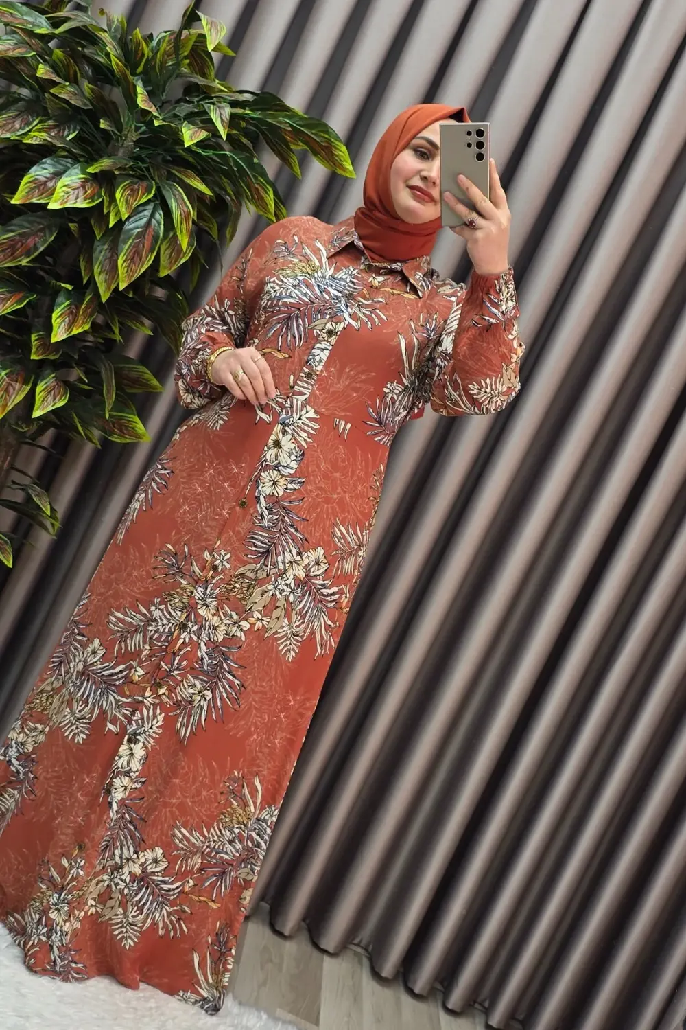 Kadın Tesettür Büyük Beden Giyim Palmiye Gömlek Elbise