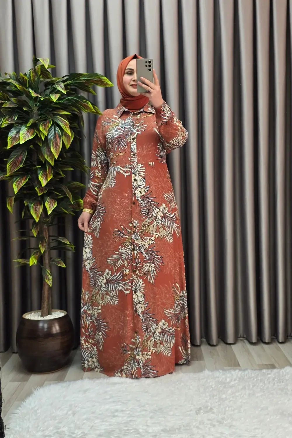 Kadın Tesettür Büyük Beden Giyim Palmiye Gömlek Elbise