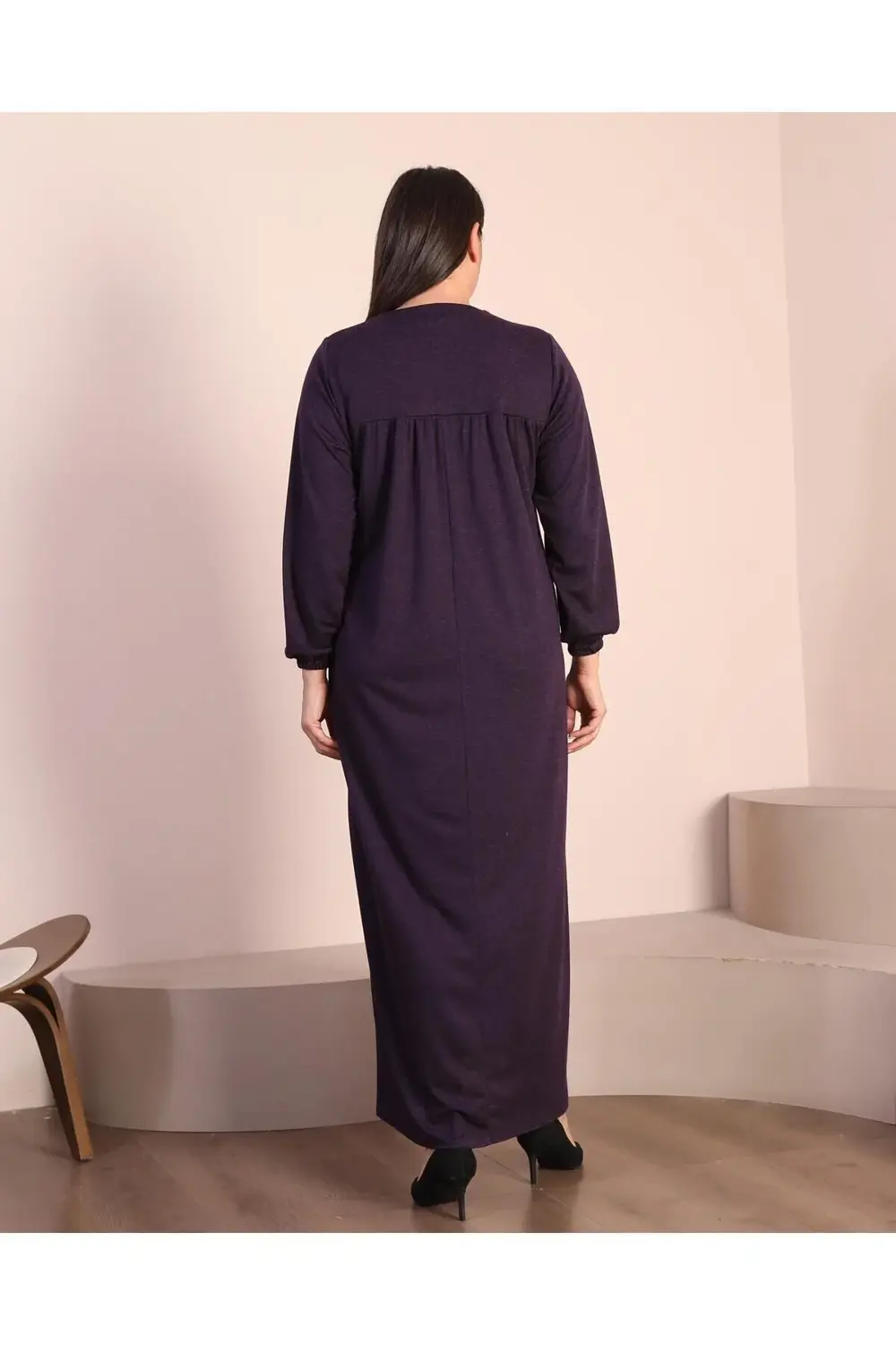 Kadin Tesettur Buyuk Beden Kare Yaka Uzun Elbise