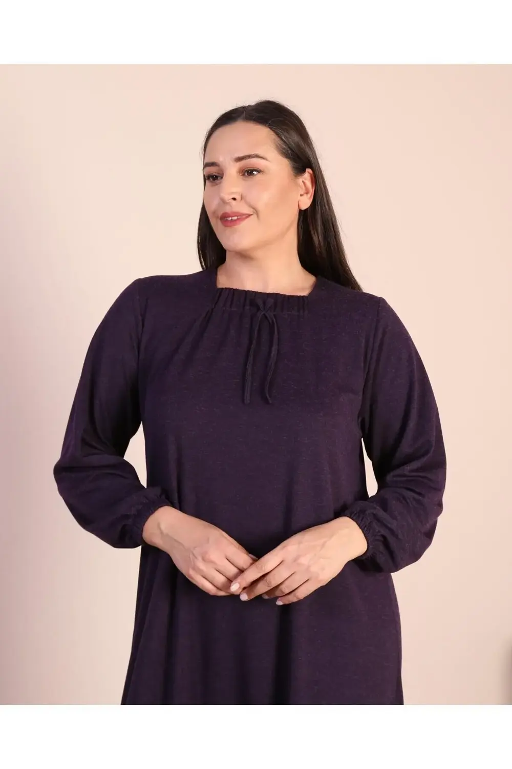 Kadin Tesettur Buyuk Beden Kare Yaka Uzun Elbise