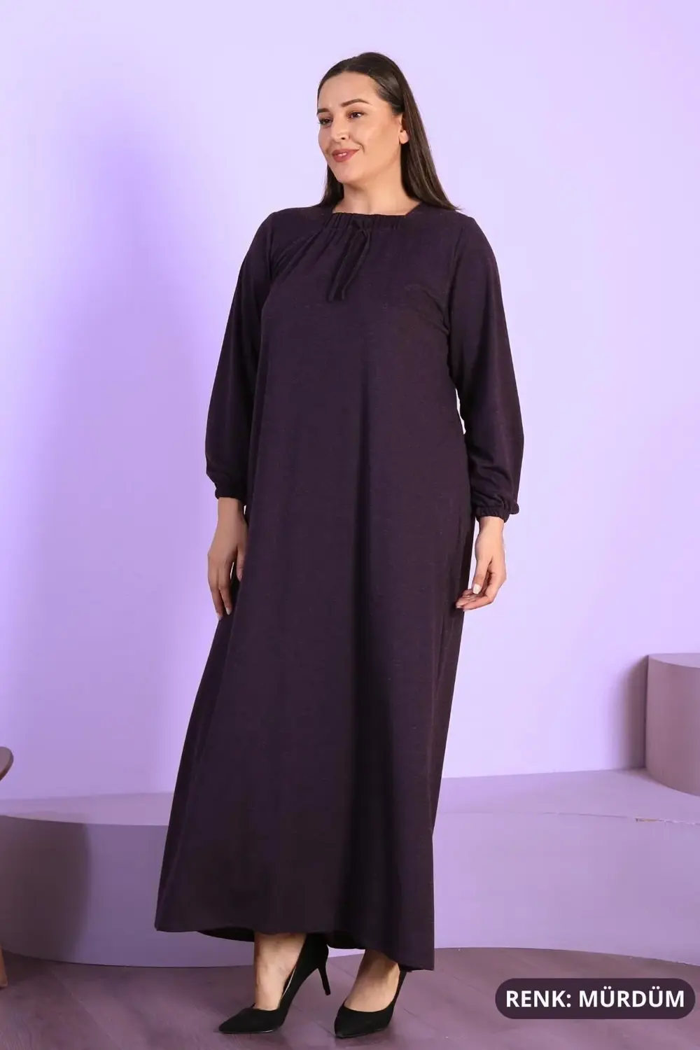 Kadin Tesettur Buyuk Beden Kare Yaka Uzun Elbise