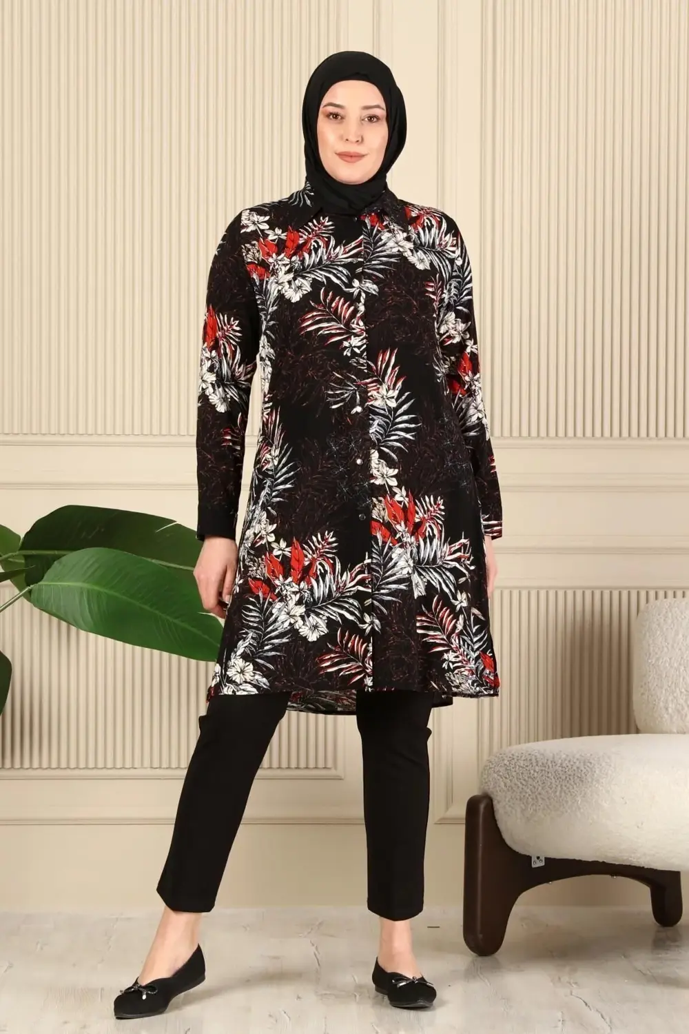 Kadın Tesettur Büyük Beden Uzun Gömlek Tunik