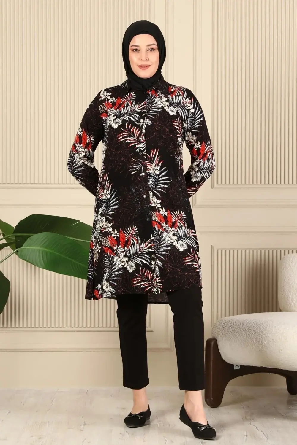 Kadın Tesettur Büyük Beden Uzun Gömlek Tunik