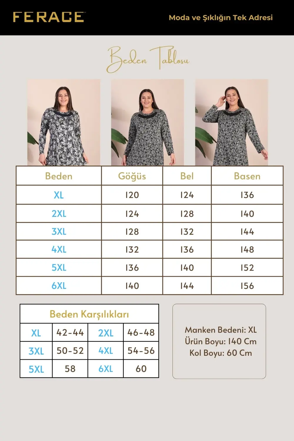 Kadin Tesettur Buyuk Beden Yakası Garnili Anne Elbise