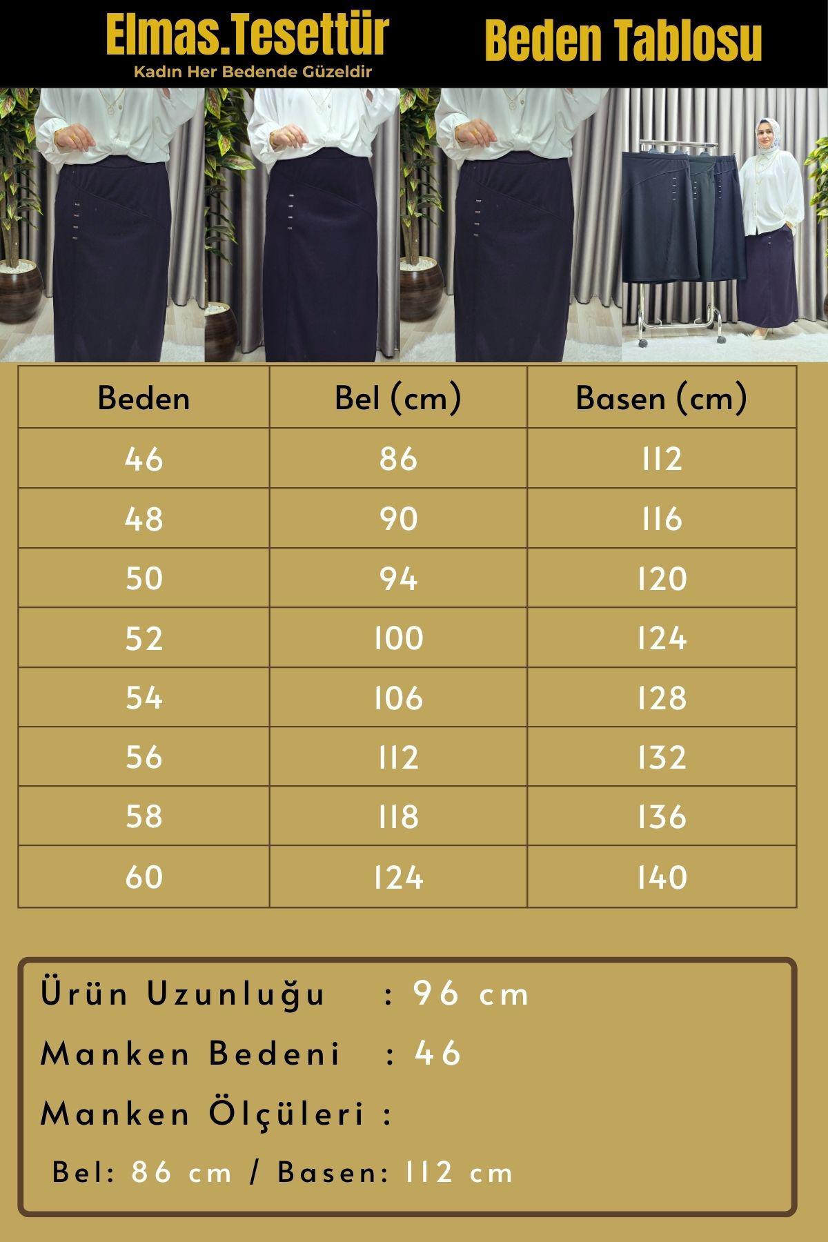 Kadın Tesettür Büyük Beden Metal Taşlı Etek